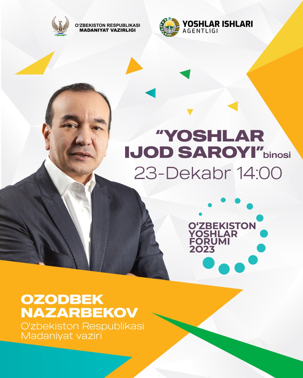 Yoshlar Forumi 2023 doirasidagi vazir va yoshlar uchrashuvlari davom etadi!